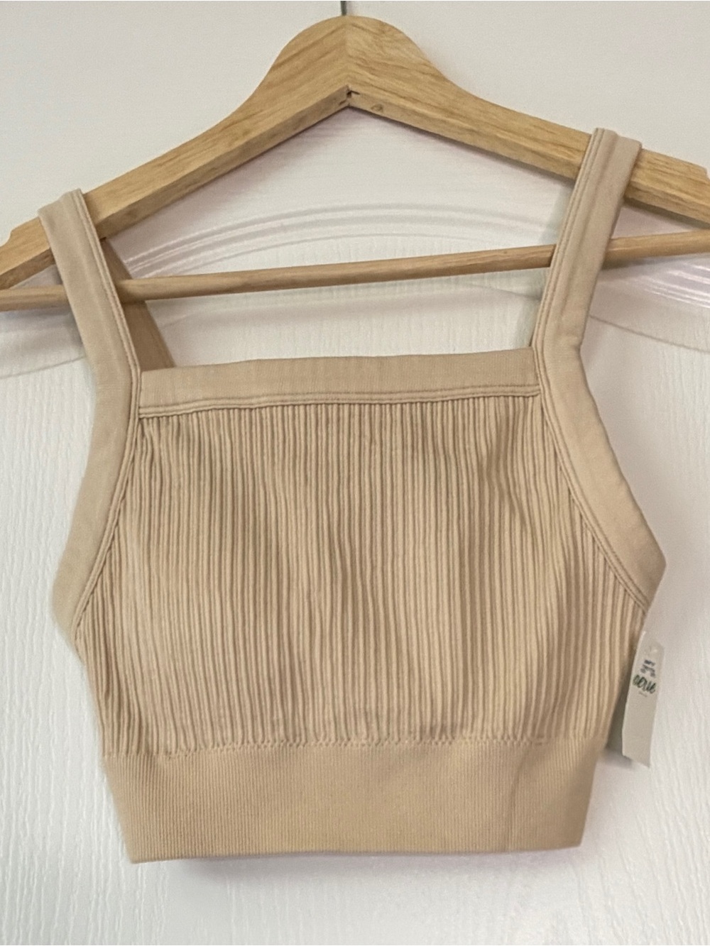 Aerie Ribbed Seamless High Neck Longline Bralette NWT Sandalwood Beige M